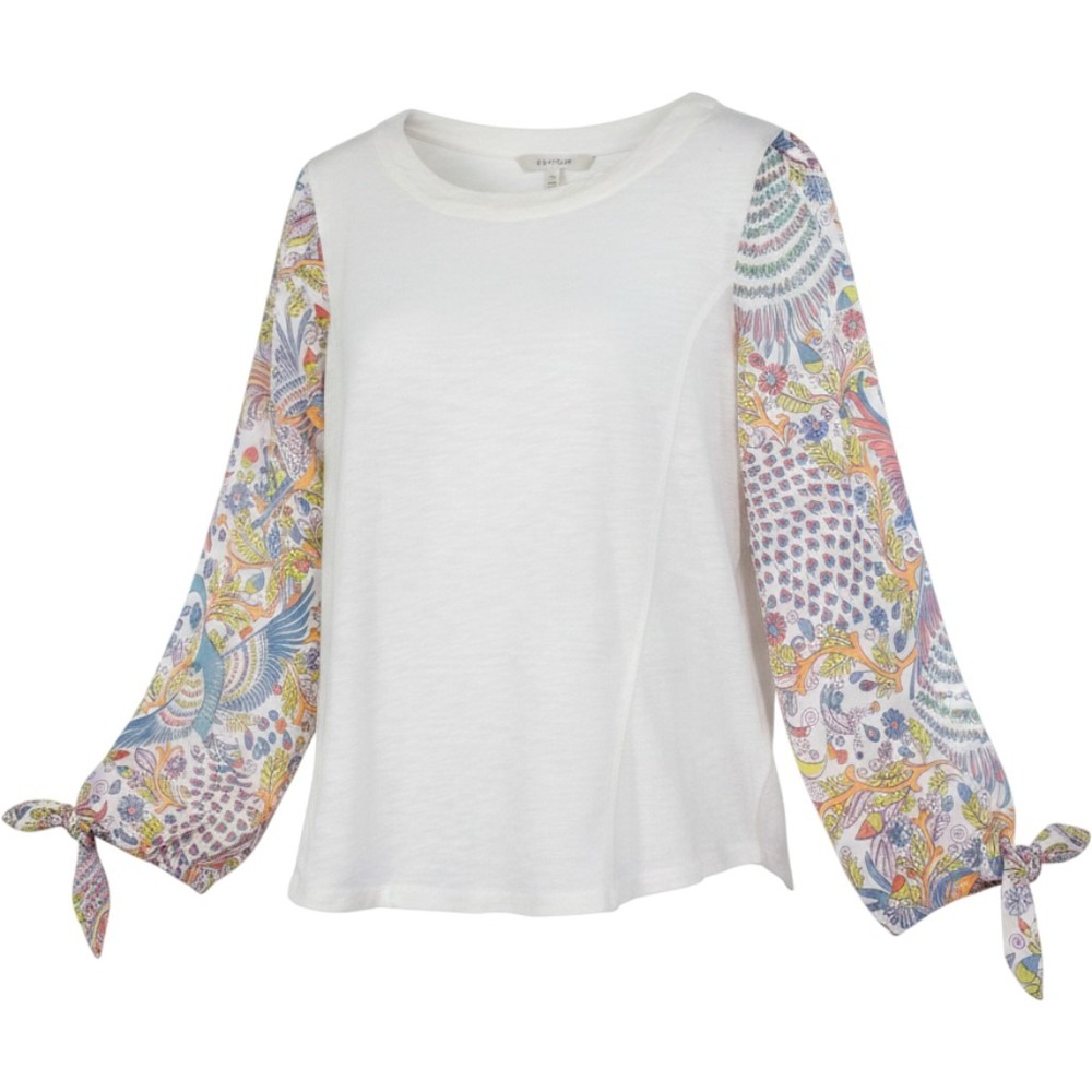 Postmark by Anthropologie Woman S White Mixed Media Peacock Print Sleeve‎
